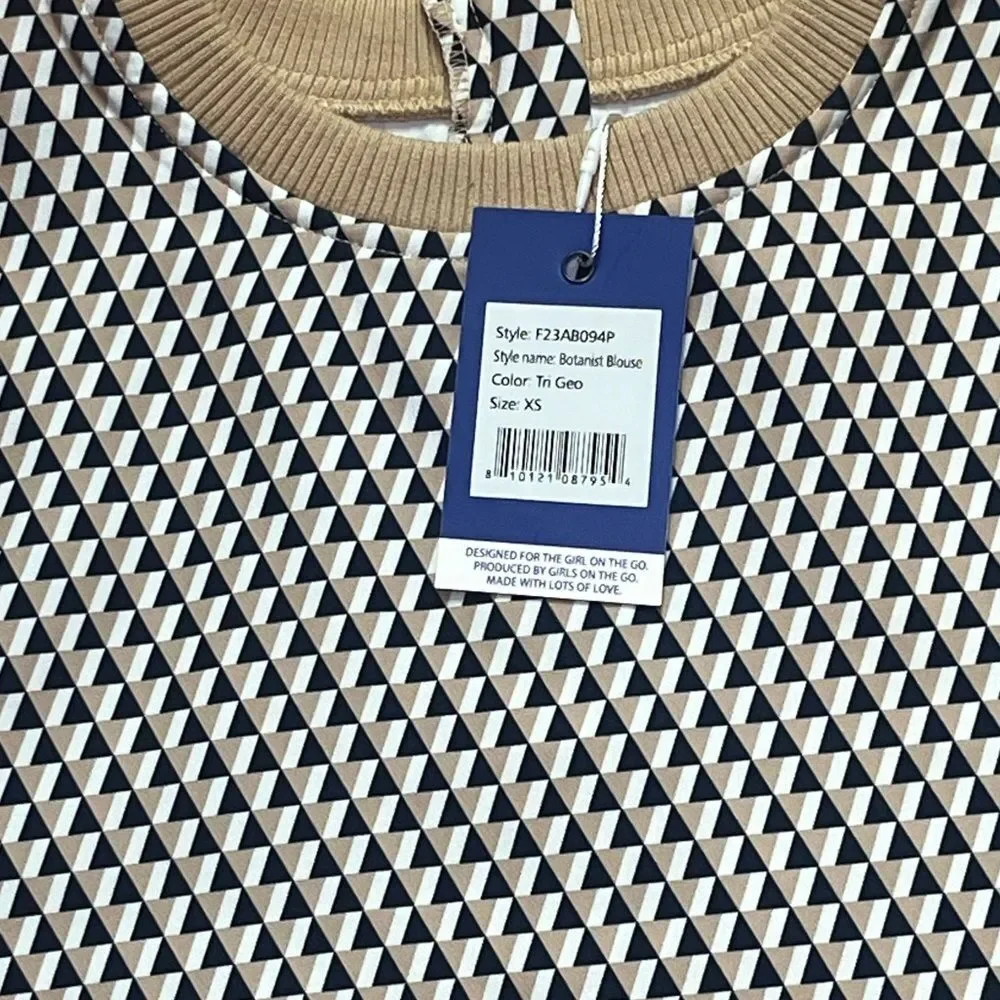 Addison Bay Botanist Peplum Top Navy Tan XS - Picture 6 of 13